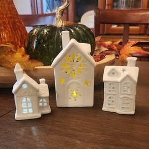 White Ceramic House Candle Holders